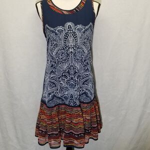 Sam Edelman Large Dress Chiffon Paisley Flounce Hem Short Navy Blue Bohemian